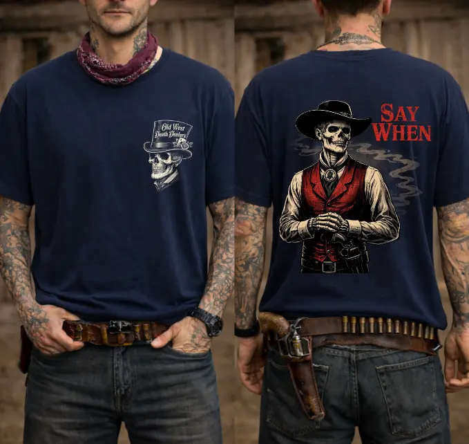 Doc holiday Say When Old West Death Dealers Collection Tombstone Ghost Town Zoombie T-shirt, Cowboy shirt, Full Color, Full Size