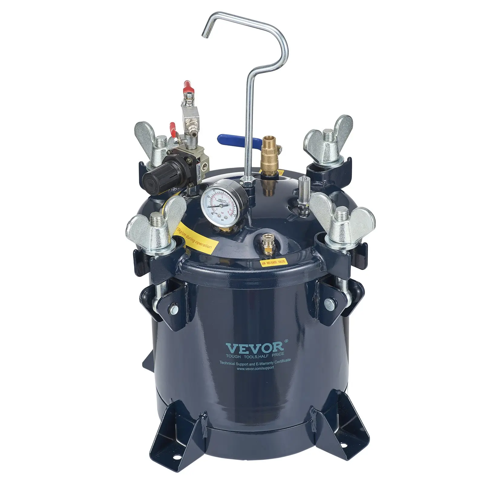 VEVOR 10L/2.5gal Anti-Rust Thread Sealant Metal Steel Adjustable Spray Paint Pot Tank, Caster Base, 0-70PSI Max Air Pressure, 1/4in Port, 3/8in Outlet, 20.9x13.8in Size, Ideal for Resin & Latex Applications