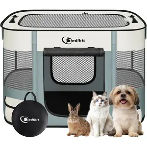 Dog Playpen,Cat Pet Puppy Pen,Portable Playpens for Dogs Indoor Outdoor Travel Camping Use,Foldable Dog Kennel Tent Crate for Rabbit Small Animals with Carrying Case (Grey, Small)