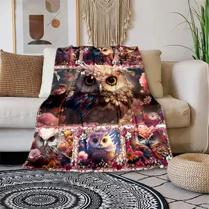 1pc Cozy Wonderland Owl Floral Print Blanket - Lightweight Flannel Throw For Sofa, Bed, Travel, Camping, Livingroom, Office, Couch, Chair, And Bed - Digital Printing Fleece Blanket With Soft And Warm Flannel Fabric, Gifts For Family Or Friends