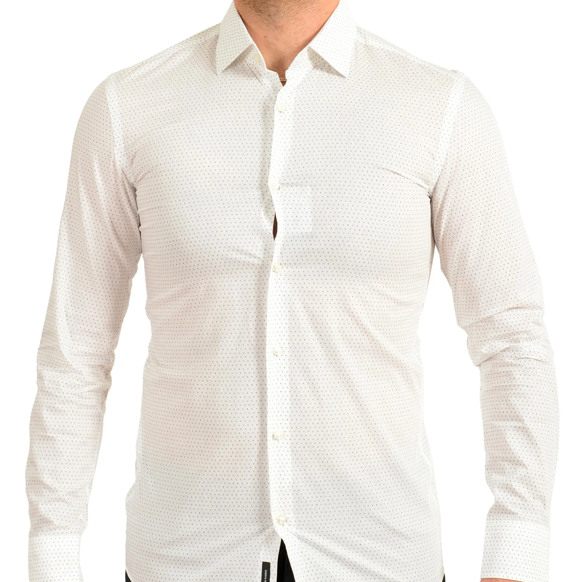 Hugo Boss Men's White Slim Fit Logo Print Dress Shirt US 15 IT 38