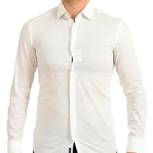 Hugo Boss Men's White Slim Fit Logo Print Dress Shirt US 15 IT 38