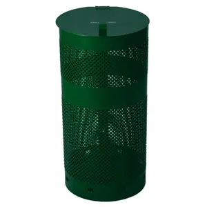212 MAIN Mutt Mitt 10gal Rustproof Green Coated Metal Garbage Can with Lid - Automatic Hinged Non-Locking Lid, Built-In Bag Retention Clamps, All Weather Industrial Storage Can for Baby Spaces