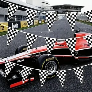 393 Inches 20 Pieces Checkered Racing Theme Triangle Flags Banner, Party Decorations, Indoor Outdoor Use, Sports Event Supplies