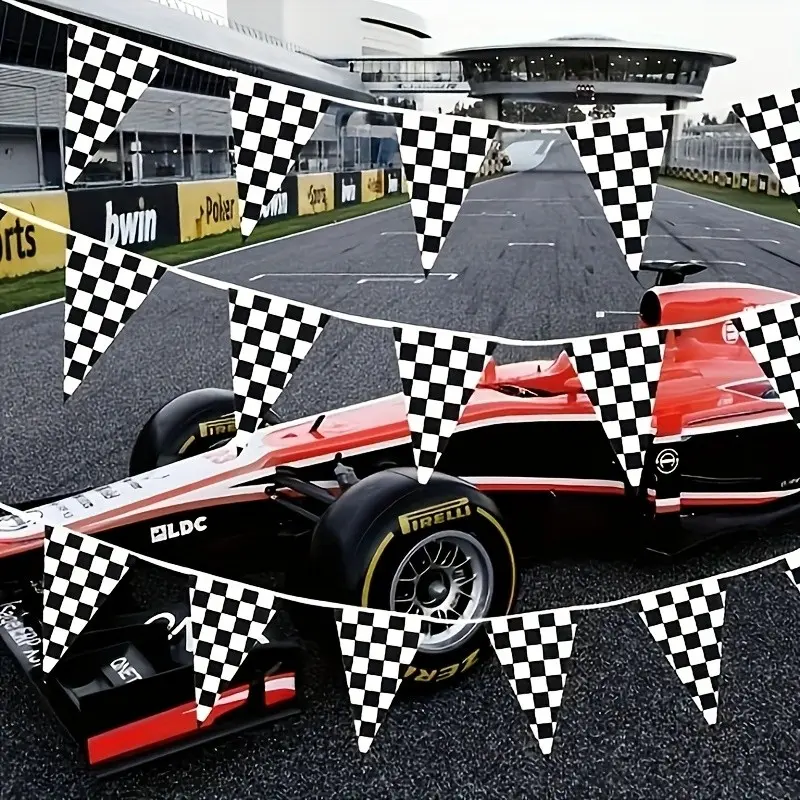 393 Inches 20 Pieces Checkered Racing Theme Triangle Flags Decorative Banner, Party Decorations, Indoor Outdoor Use, Sports Event Supplies
