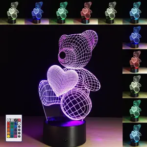 Creative 3D Visual illusion LED Lamp Bear Shape Night Lamp Best Gift For boys Acrylic Table Night light Furniture Decorative