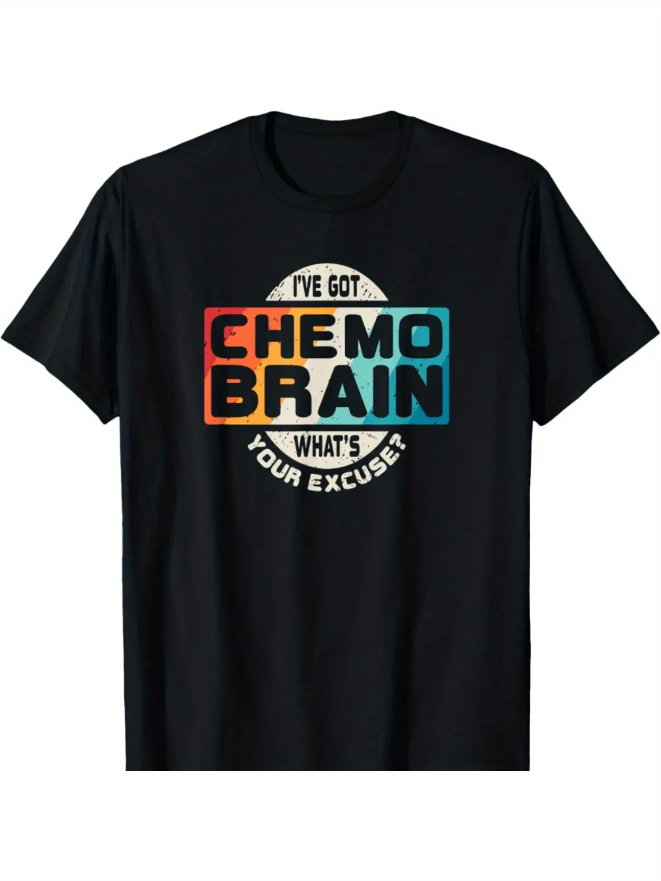 Men's Classic 100% Cotton Short-Sleeve Round Neck T-Shirt - Retro Graphic, Chemo Brain Cancer Awareness Design, Skin-Friendly, Soft, Plus Sizes 2XL/3XL/4XL/5XL for Casual Wear