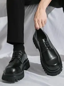 Men's Business Style Solid Color Lace Up Thick-soled Dress Shoes Fashionable Round Toe for Work Office Male All-match Casual Daily Wear Footwear gym training trainer lifestyle trendy jogging practical