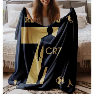 Ronaldo Soccer Star 7 Plush Blanket | Ultra-Soft Fan Gift | Goat Inspired Artwork For Men & Boys | Cozy Black & Gold Throw Christmas Gift Blanket Comfortable, Fluffy, And Delicate Blanket
