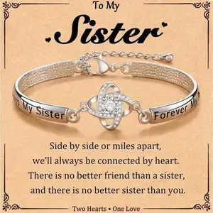 925 Silver Sister Bracelet - Sparkling Pendant Jewelry with Card  the Perfect Gift for Sisters or Mothers ,Meaningful Design for Special RelationshipSentimental Gift