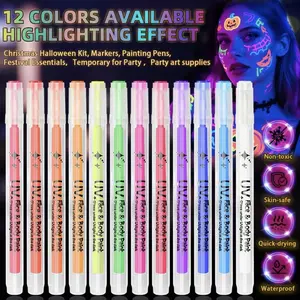 12 PCS Glow Face & Body Paint, Glow in the Blacklight Makeup Neon Face Paint for Halloween Birthday Party tiktokshopspringglowup