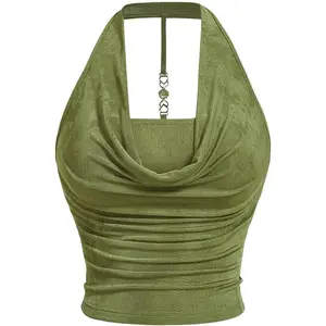 Women's Plus Size Halter Draped Front Backless Tank Top Sleeveless Y2k Crop Tops Womenswear Cropped Skinny Slim tank tops tubetops summer tops weighted vests women corset top dressy tops Basic Minimalist Pure Green