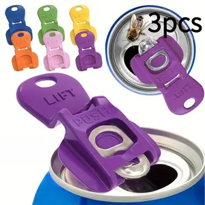 3-piece set of colored beverage can lids, with an easy-to-use Plastic can openers, suitable for soda, beer, cola, bug-proof, ideal for people with long nails, and essential for parties, barbecues, and beaches
