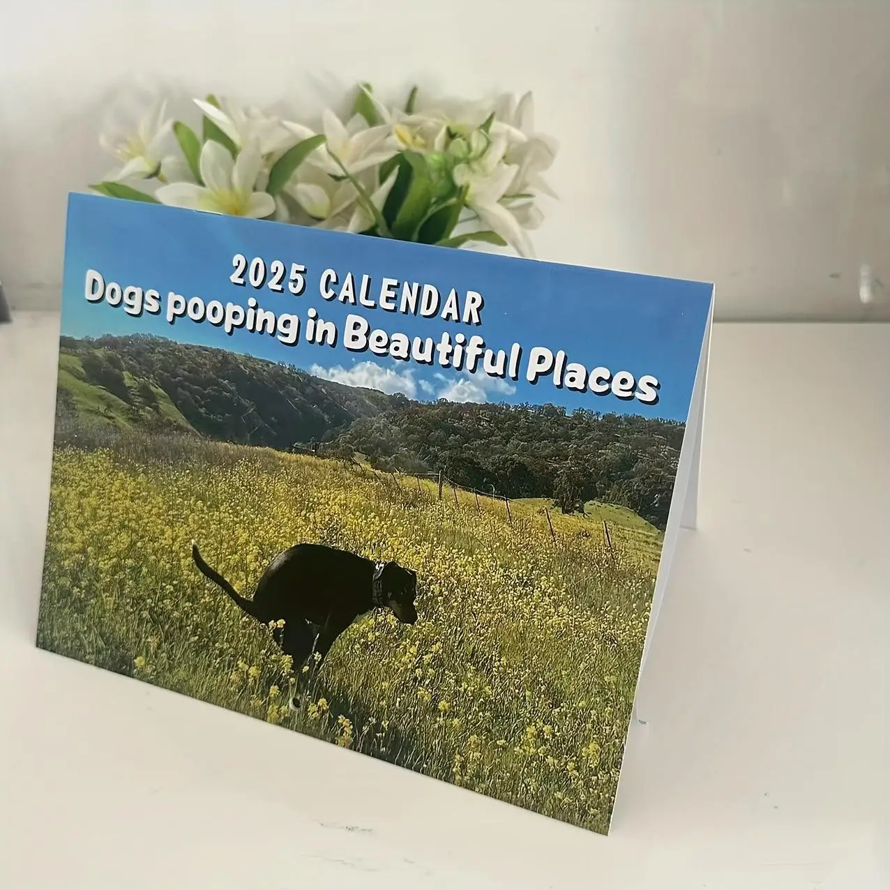 Dog Pooping in Beautiful Place 2025 Calendar, Funny Dog Pattern Wall Calendar, Wall Calendar for Home Office, Gift for Dog Lovers