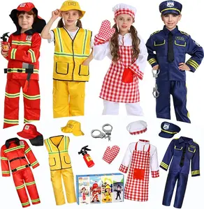 14Pcs Children's Role-Playing Pretend Play Costumes, including costumes for firefighters, construction workers, chefs, police officers, etc., suitable for boys aged 3-6, Christmas, Halloween, and birthday gifts.