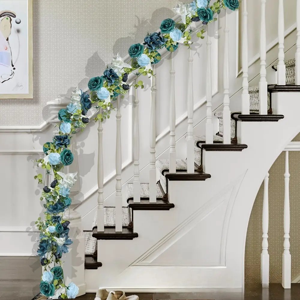 Eucalyptus Garland with Roses, Artificial Floral Vine, Wedding Centerpiece Decoration, Wall Backdrop Display, Home Room Decor
