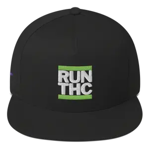 RUN THC | Flat Bill Hat | Green Embroidered Patch | Green Undervisor