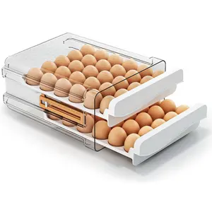 Egg Container for Refrigerator 60 Count, Large Capacity Egg Organizer for Fridge, Transparent Egg Holder for Refrigerator, 2 Tier Egg Storage Container with Timing Function, Clear Stackable Egg Tray Boxes