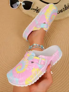 Women's Fashion Print Eva Clogs, Summer Anti-Slip Work Shoes, Lightweight Flat Soft Sole Adjustable Buckle Closed Toe Beach Garden Fall, Eva Beach Slippers, Trendy Casual Slippers, Casual Fashion Slippers