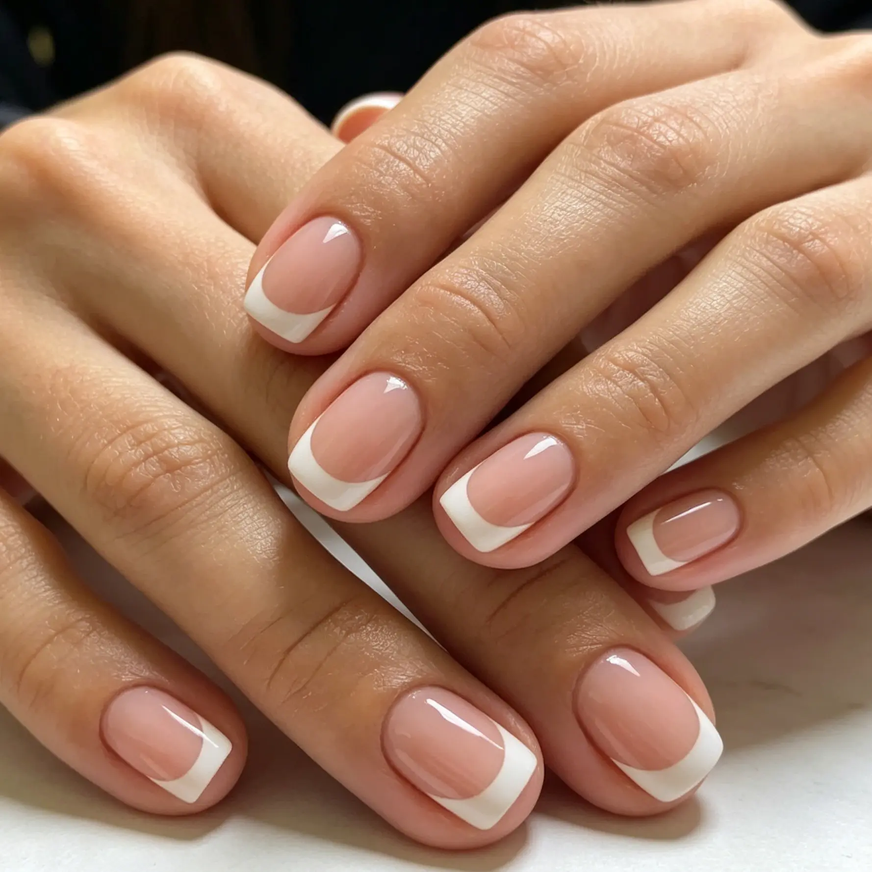 French-Tip Press On Nails Set 24Pcs, Short Square Glossy False Nails, DIY Detachable Nail Art, Durable Easy Application Press Ons, For Daily & Occasion Wear