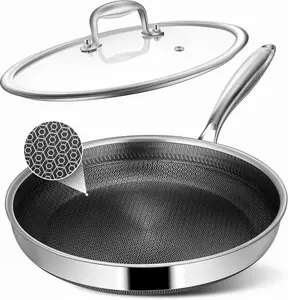 12-inch Non Stick Frying Pan with Lid, Hybrid Nonstick Stainless Steel Skillet, PFOA Free Cookware with Stay-Cool Handle, Dishwasher & Oven Safe, Compatible with All Cooktops