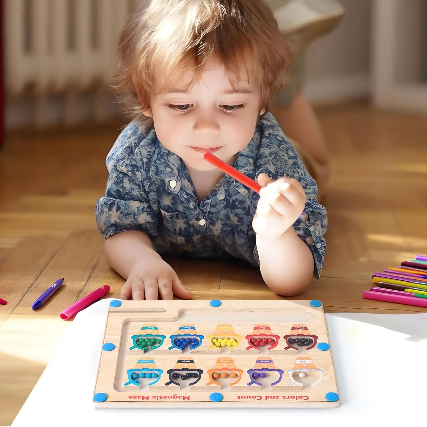 Jeu Magnétique Montessori KIRZAX - Labyrinthe Glaces, Couleurs Et Nombres - Motricité Fine - Dès 2 Ans