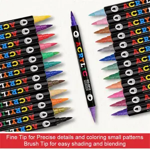 Acrylic Paint Markers, Artist Bundle, 8/12/24/36pcs Double Nib Dual Color Acrylic Markers, Art Markers Brush Pen Dual Tip for DIY Crafts, Graffiti, Cloth Painting, Art Markers Set