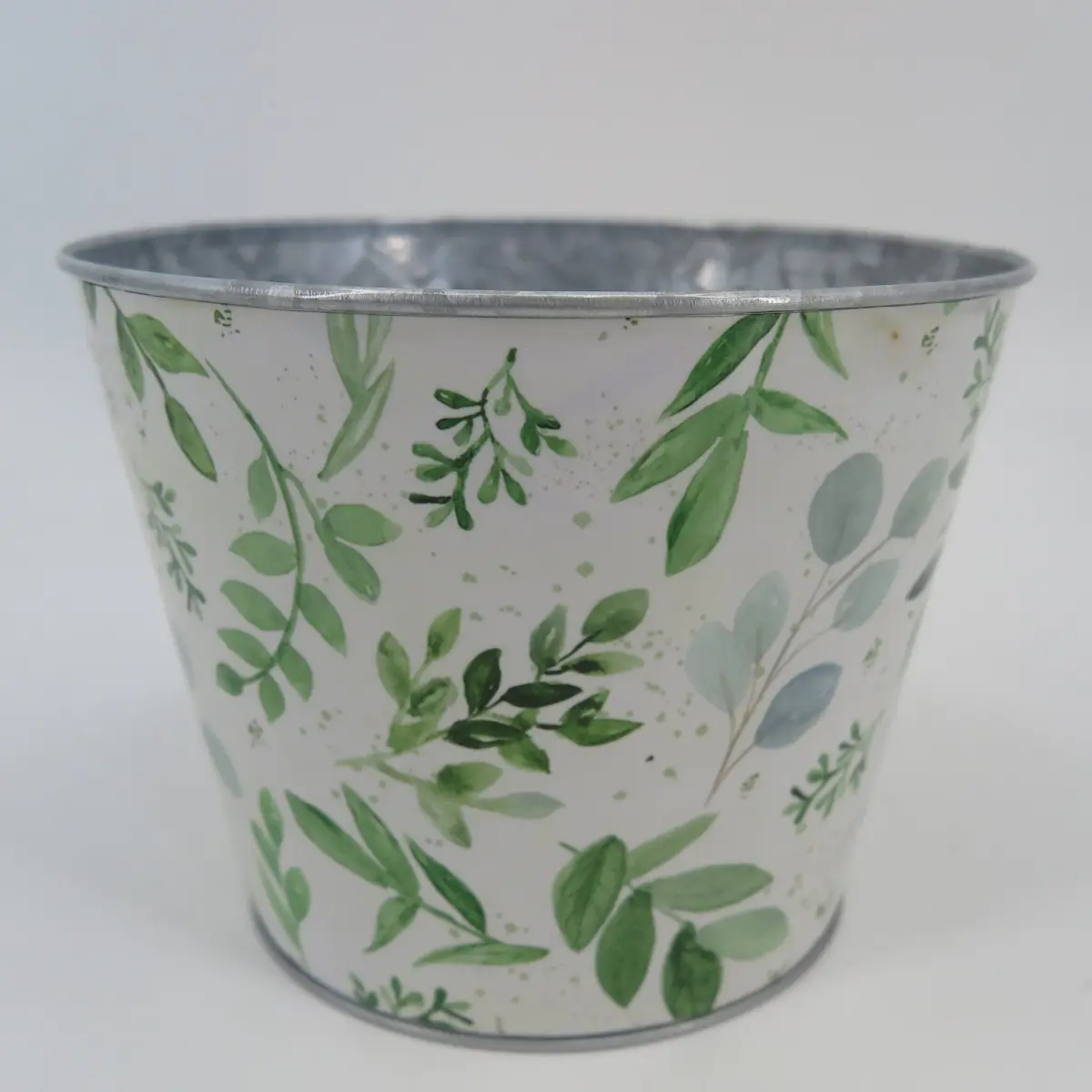 MDR Trading Inc. AI-GA3510-274Q01 White With Green Leaves Metal Bucket Planter