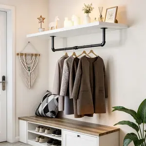 JUMRHFAN  Industrial Pipe Wall Mounted Clothes Rack 132LBS Heavy Duty Garment Hanging Rod 36"/72" Size for Laundry Room Bedroom Closet Retail Store