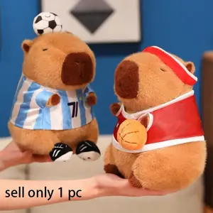 Futbol Blue Ball Capybara Plush Toy Sitting Decoration, Holiday Gift, Soft Stuffed Animal for Kids & Adults, Perfect for Home Decor, Huggable Stuffed Animal