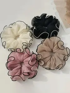 Elegant Pure Color Pleated Fabric Hair Bun Headband for Women, Fashionable Elastic Band, Daily Wear Accessory, Scrunchie
