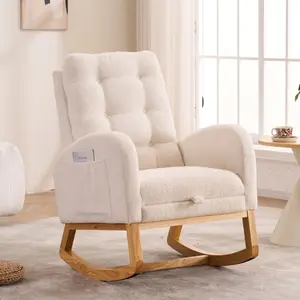Eyisean 38.4"W Modern Nursery Rocking Chair with Footrest, Comfy Teddy Tufted Rocker Recliner with Side Pocket, Fluffy Upholstered Glider Chair for Living Room, Bedroom, Nursing Room
