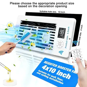 4” x 10” Register Booster Fan for Register Holes,10-Speed Quiet Ventilation Fan with Thermostat & Remote, , install in  Vents Negative Ion & Ultra Quiet. Get Better AC/Heating Easy Installation- memorialday