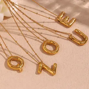 Bubble Gold Plated Alphabet Necklace for Women, 14k Gold Plated Pendant Necklace, Exquisite Balloon Initial Charm Necklace, Womens Fashionable Bold Name Necklace, Gold Plated Jewelry for Women