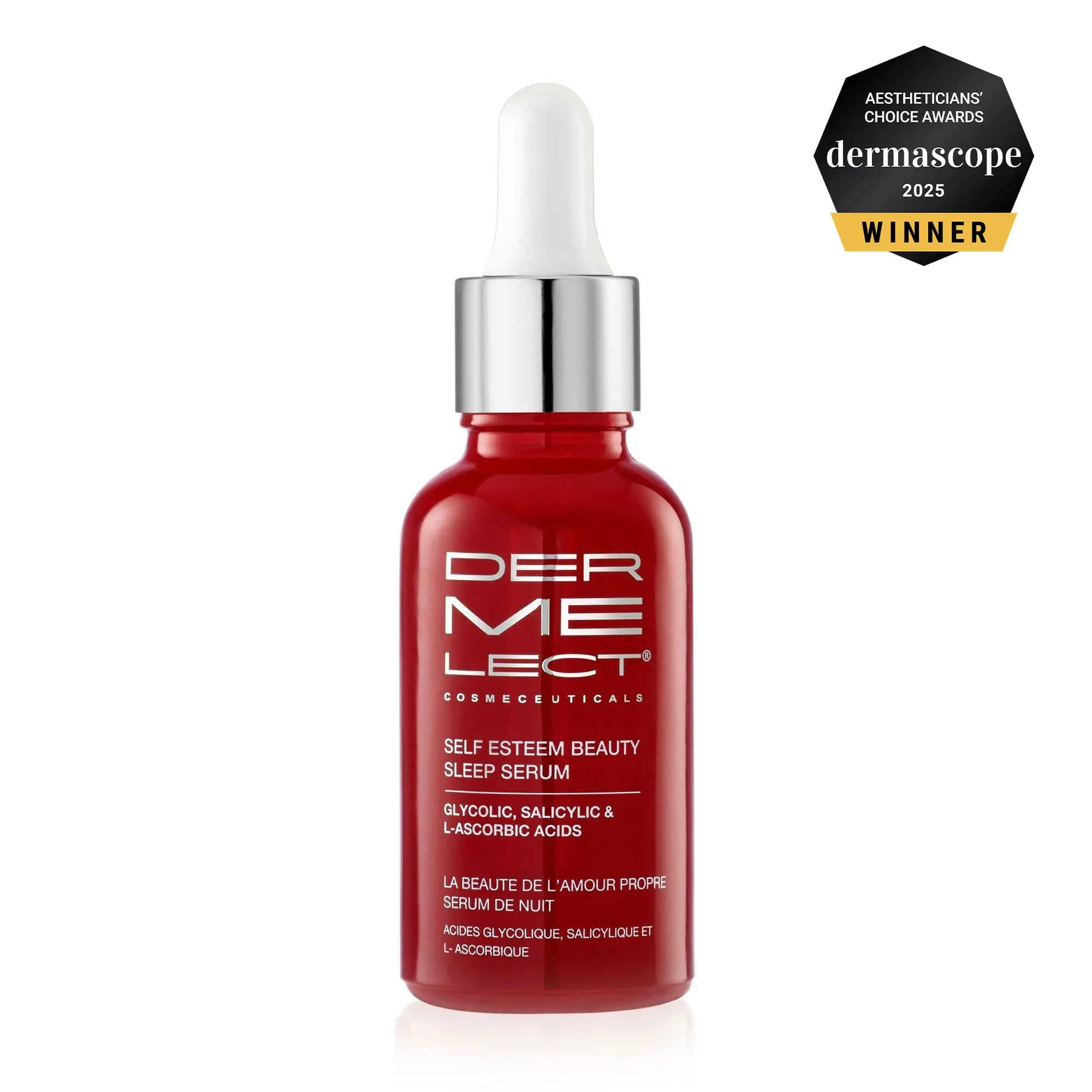 Dermelect Self-Esteem Beauty Sleep Serum - Glycolic Acid, Salicylic Acid, L-Ascorbic Acid, Resurfacing Serum for Acne Spots, Pores, Wrinkles 1 oz