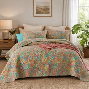 Cotton Bedspread Quilt Sets, Reversible Bedding Coverlet Sets Comforter, Floral Paisley Bedspread (Gorgeous, King Size)