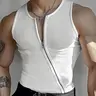 INCERUN Men's Solid Color Asymmetrical Zip-Up Tank Top, Casual Round Neck Sleeveless Muscle Fit Vest for Summer, Streetwear Fashion Men's Clothes for Daily Wear