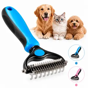 Grooming Brush for Dog Cat Dual Sided Rake for Undercoat - Dematting Deshedding Detangling Tool Fur Removal Tool - Dog Products Cute Puppy Essentials