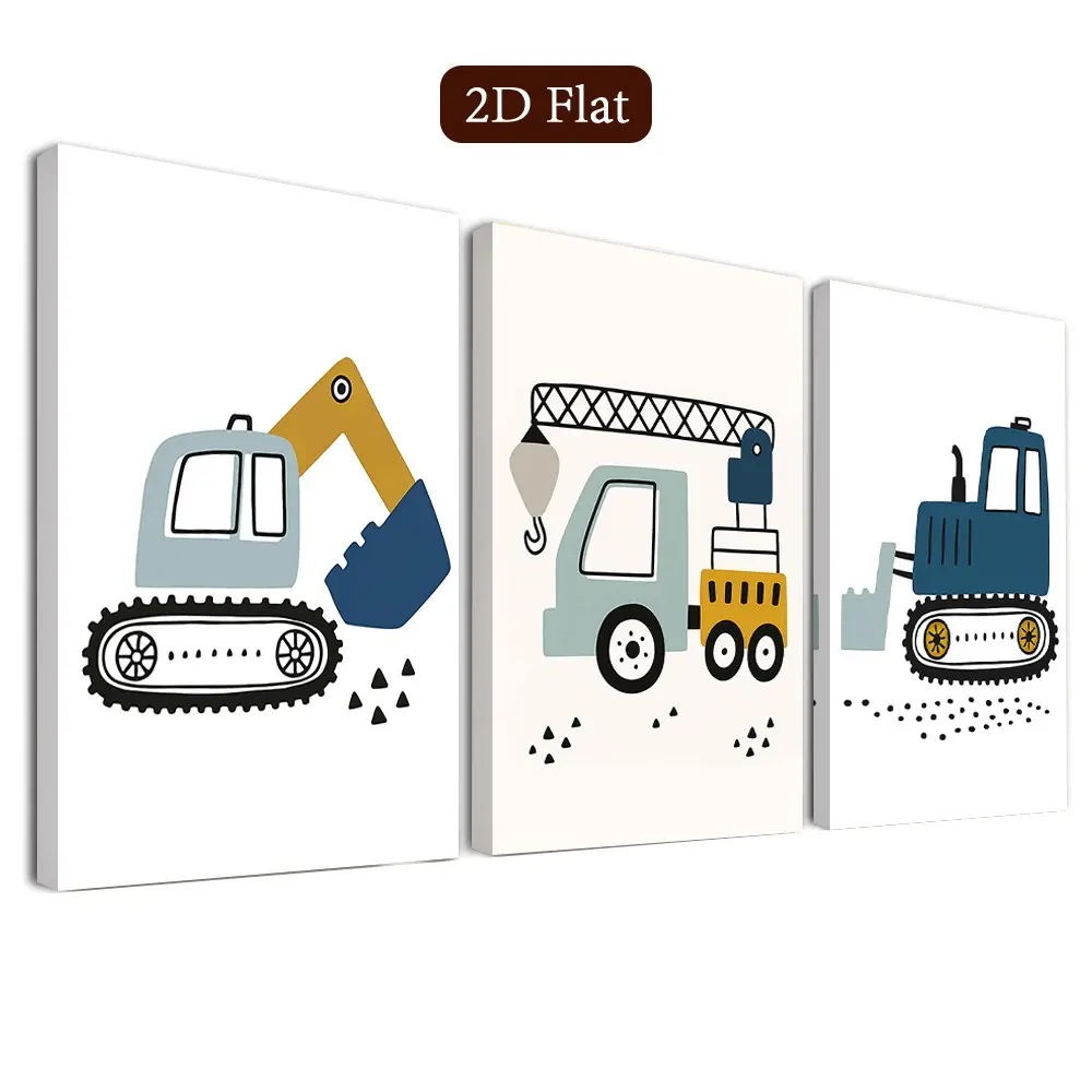 3 Piece Construction Site Theme Poster Set, Bulldozer Canvas Print, Excavator Art Poster, Modern Home Decor, Classroom Fashion Art