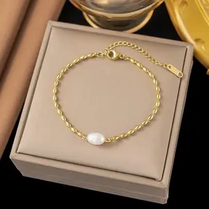 Elegant Gold Color Pearl Bracelet with Twisted bracelet Design for Women's Fashion Jewelry