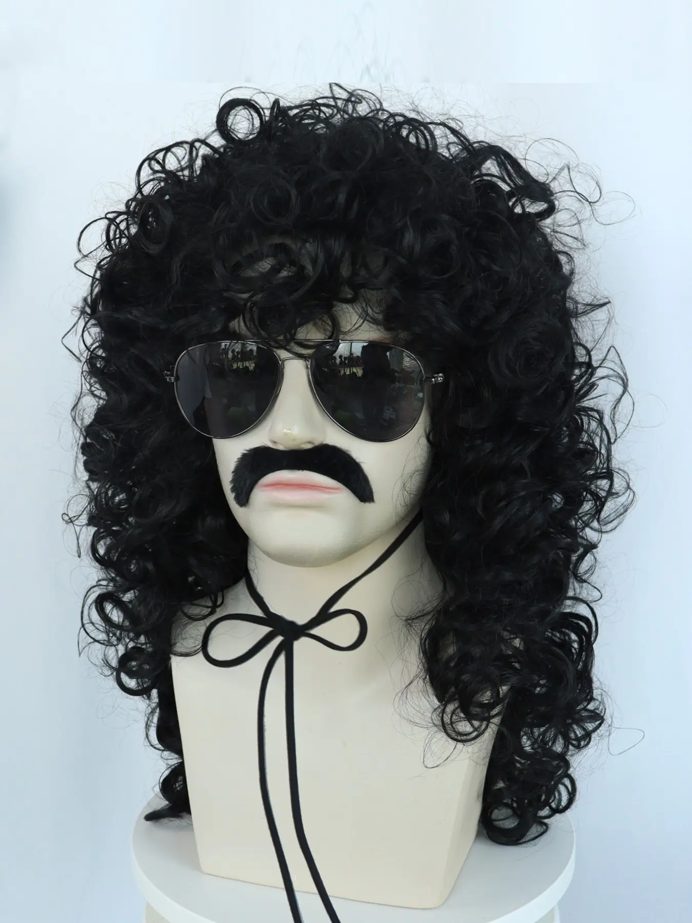 14 Inch Black Curly Rocker Wig Set – Includes Aviator 