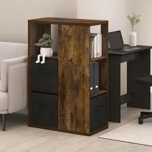 VIOLA Bookcase, 3-Tier Bookshelf, Cube Storage Bookcase, with Storage Bins, 13.6 x 29.3 x 43.8, for Living Room Bedroom Home Office, Amber Pine/Black