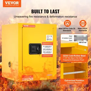 VEVOR Flammable Safety Cabinet, 12 Gal, Cold-Rolled Steel Flammable Liquid Storage Cabinet, 16.9x 16.9x 22 in Explosion Proof with 1 Adjustable Shelf 1 Door for Commercial Industrial Use, Yellow