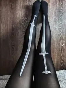 1 Pair Gothic Cross Sword Long Socks, Harajuku Vintage Motorcycle Knee High Socks, Dark Sweet Cool Style, Summer Socks, Happy Socks