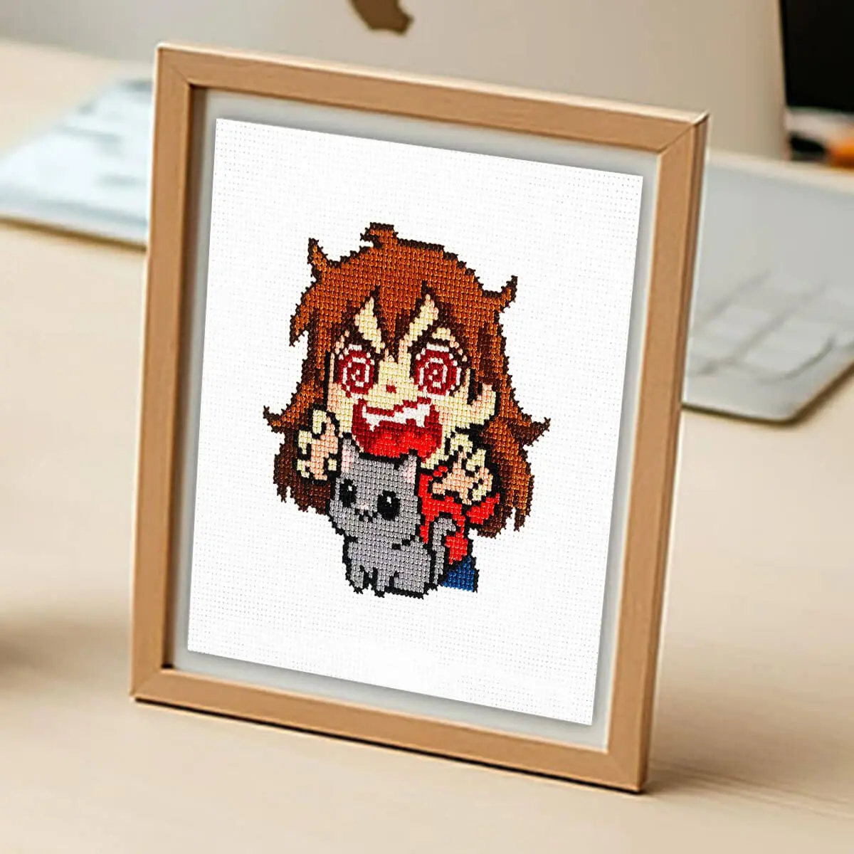 Cuteness Aggression - Funny Kawaii Counted Cross Stitch Kit for Cat and Anime Lovers