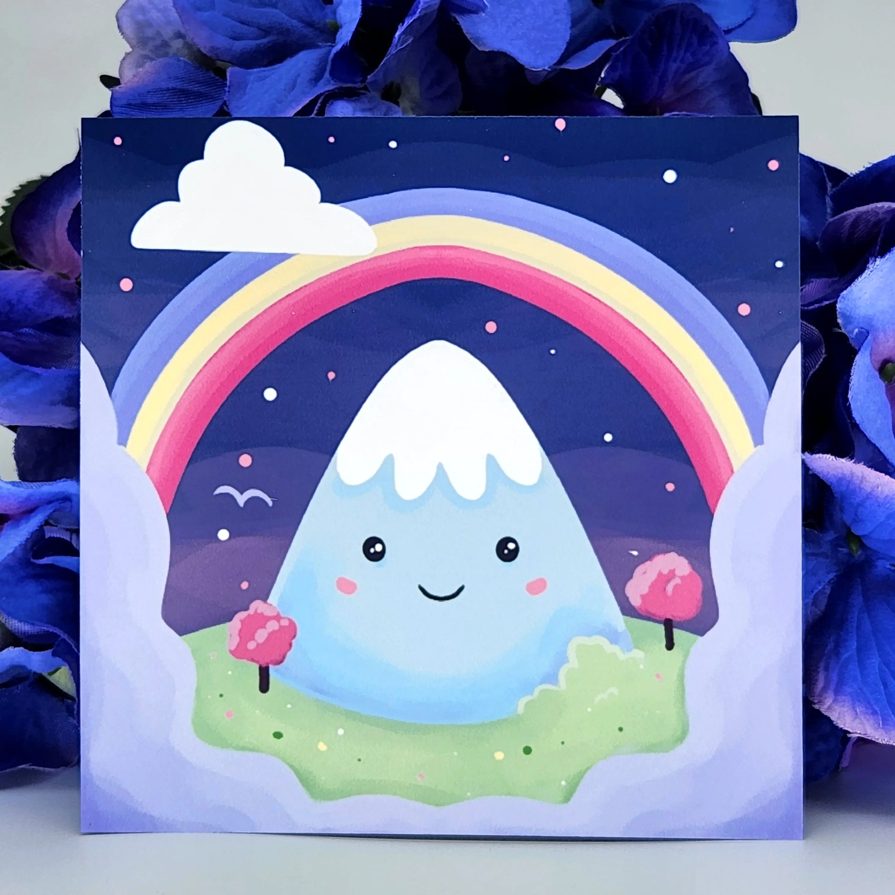 Cute Happy Mountain Art Print, Home Decor for Living Room/Bedroom