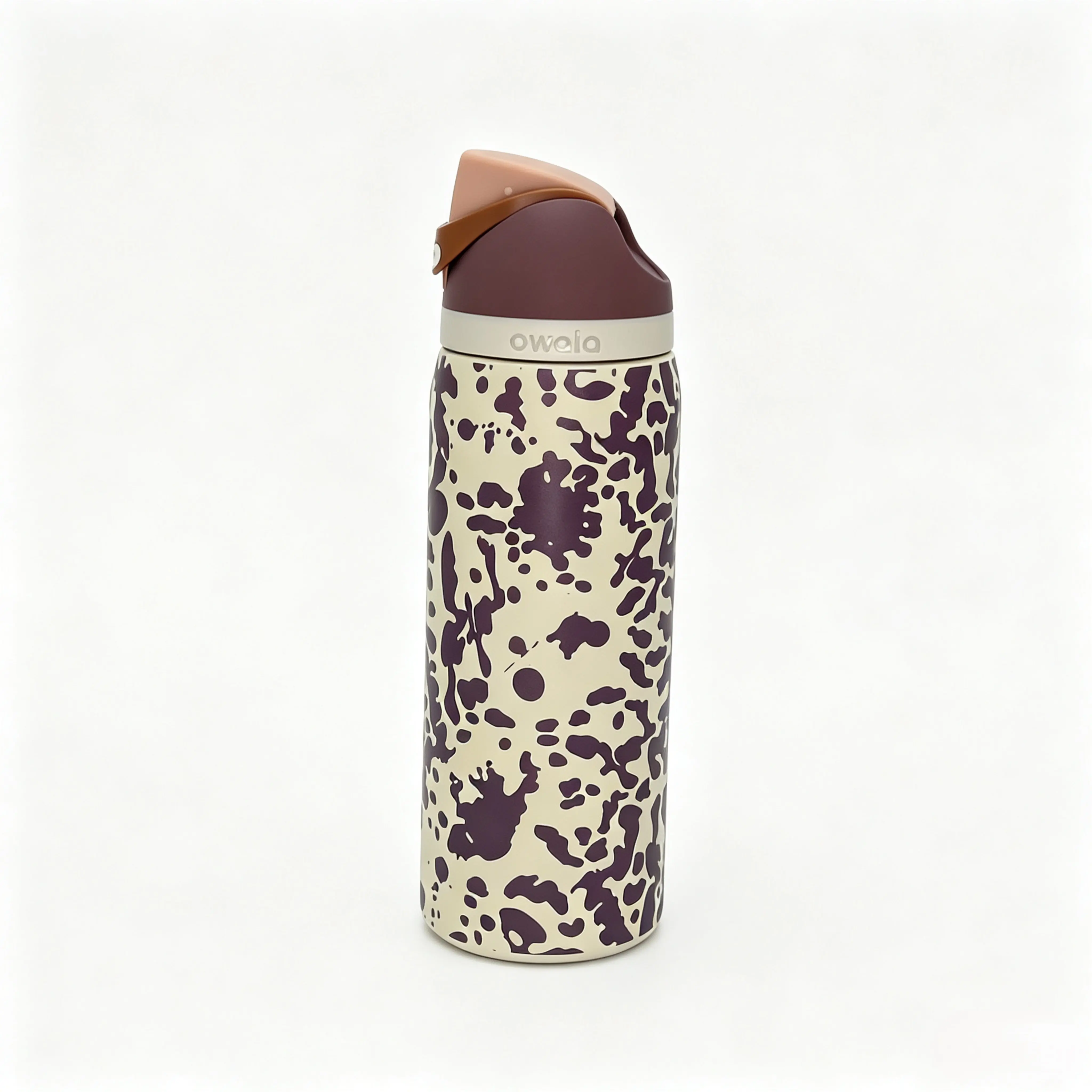 Owala 32oz FreeSip Thermal Insulated Stainless Steel Water Bottle - Cream Base Dark Purple Cow Print, Leakproof Flip Lid Drinkware Flask for Gym, Travel, Daily Use, Flasks skinny design jurasskicked tumbler daughter son kid bonus dad gift cup portable mug