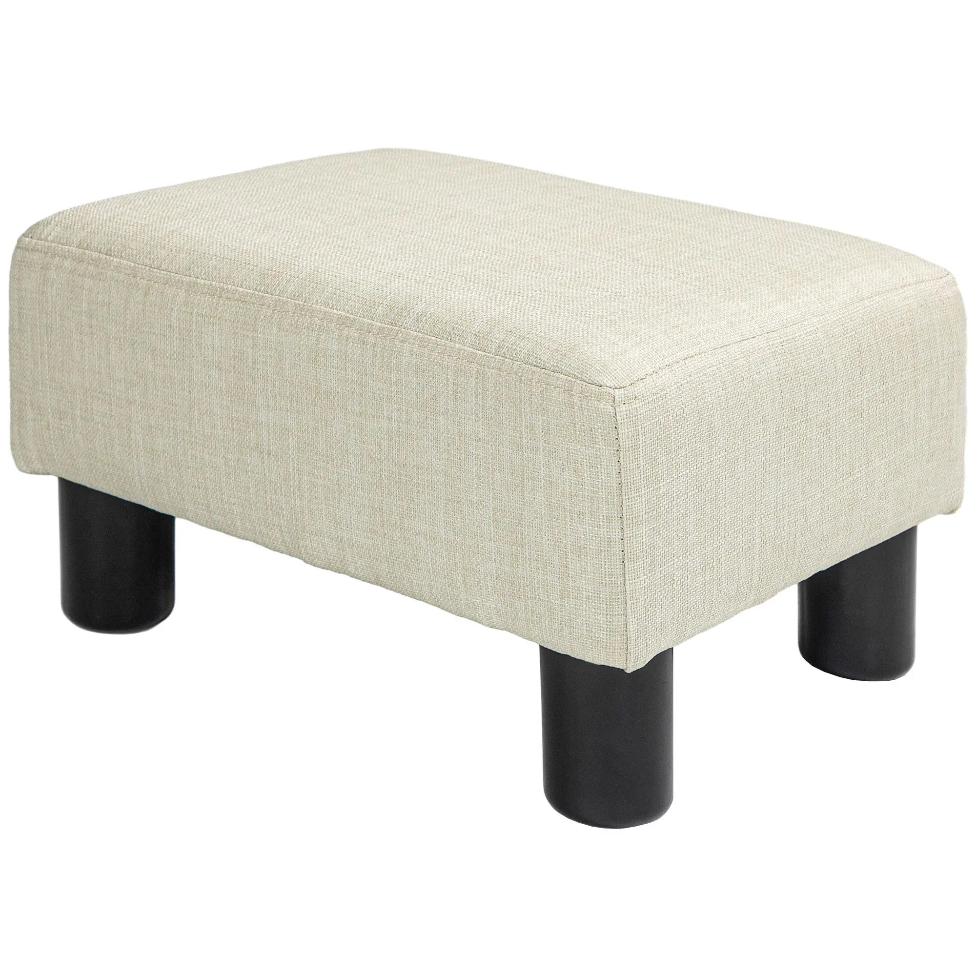 HOMCOM Ottoman Foot Rest, Small Foot Stool with Linen Fabric Upholstery and Plastic Legs, Cube Ottoman for Living Room, Pink