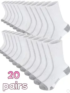 Men's breathable casual sports mid-calf socks, pack of 20 pairs, moisture-absorbing, odor-resistant, comfortable and durable for daily wear, suitable for outdoor sports, vacations, and outings, Athletic Socks