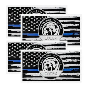 4PCS Thin Blue Line Sticker Code 4, Police Support Sticker American Flag Thin Line Decal, Waterproof Thin Line Flag Stickers Support Law Enforcement for Car Window Laptop (Larger) Series 3D Scene